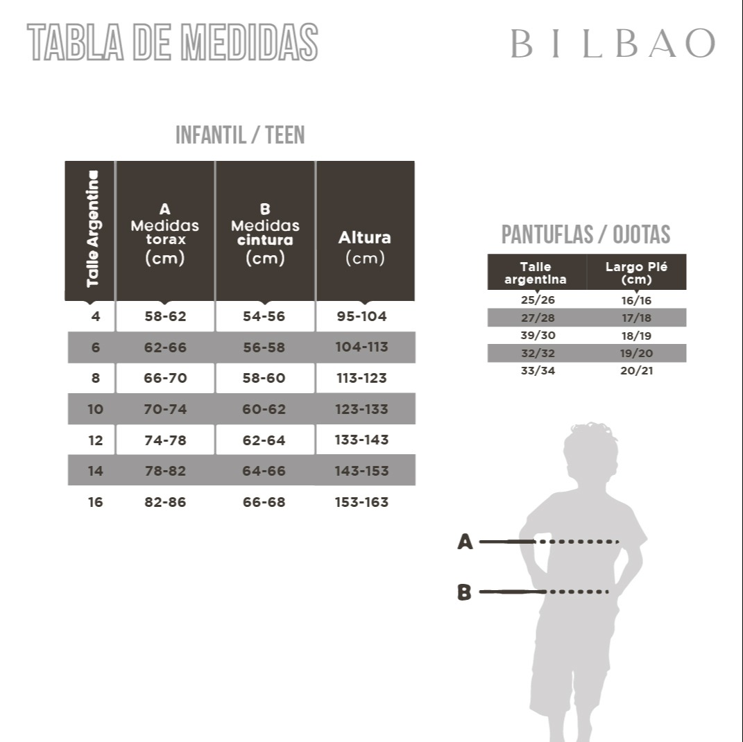 Short de baño INFANTIL SS Tabla de medidas