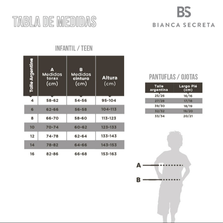 Bombacha Infantil LISA Tabla de medidas